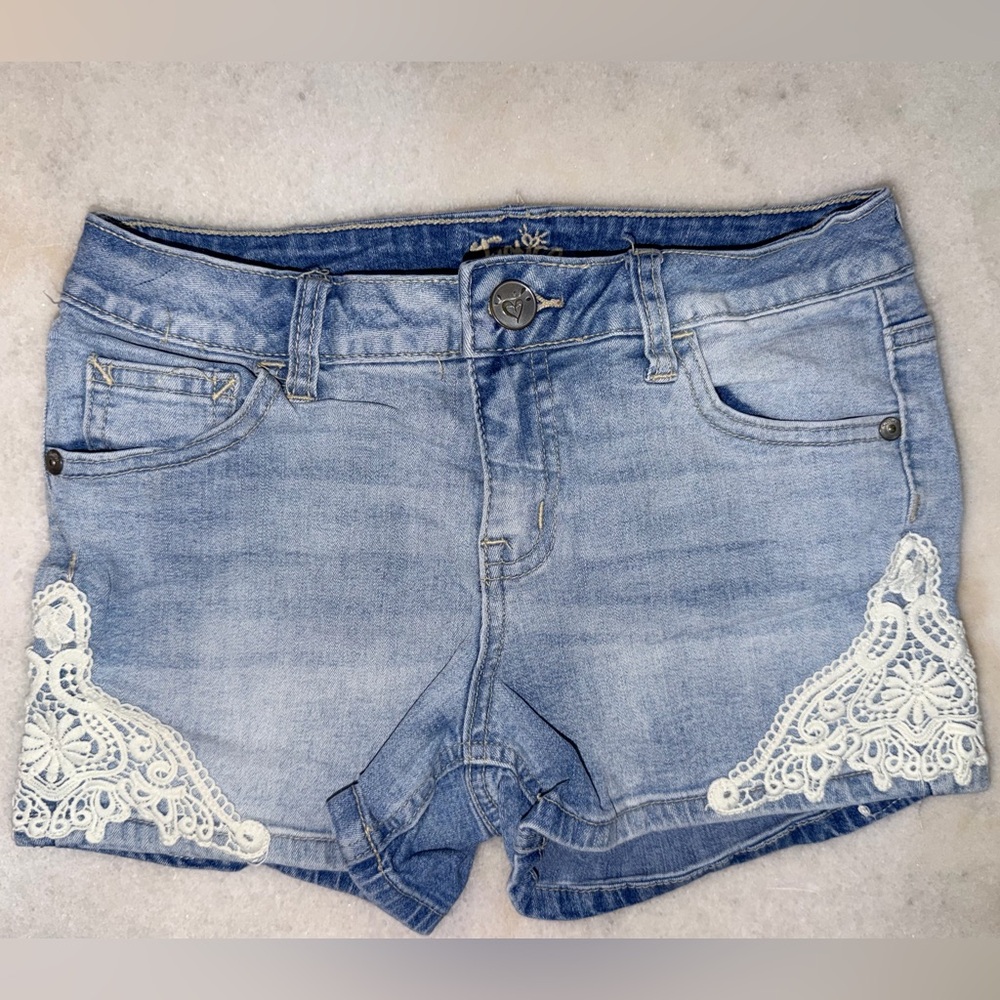 Justice Light Blue Denim Shorts with White Lace